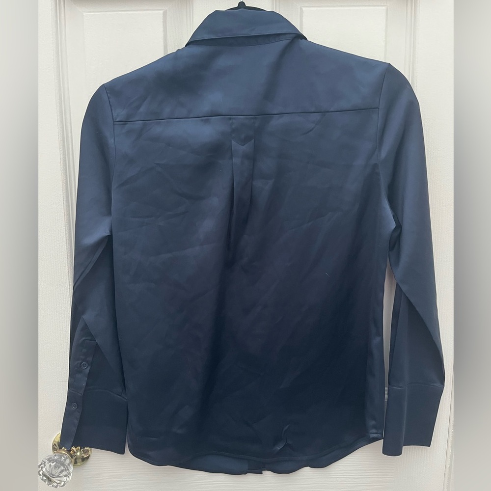 Banana Republic Satin Classic Shirt Preppy Navy - Picture 3 of 7